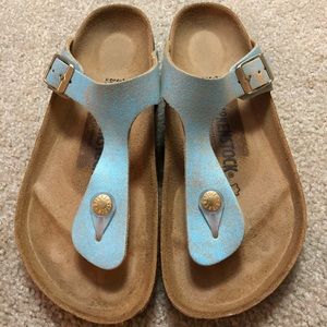 Birkenstock Gizeh Washed Metallic Aqua Sandals 37